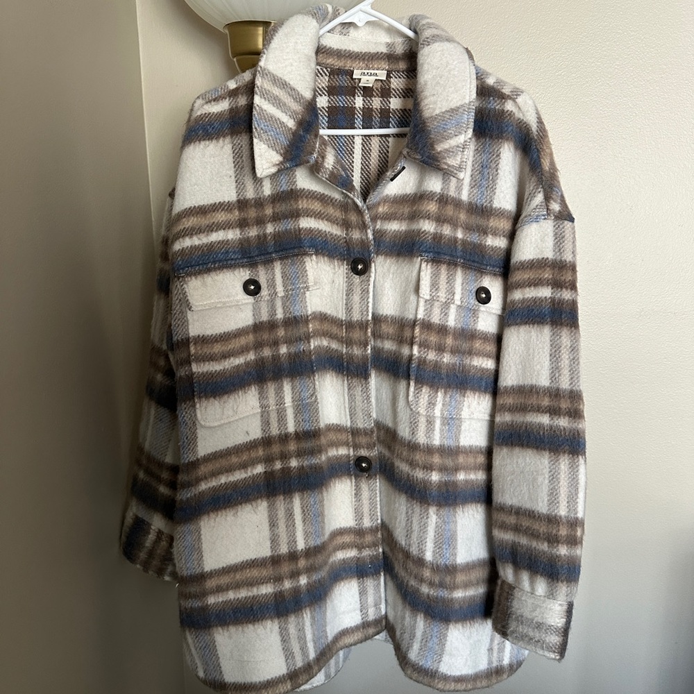 a.n.a Brown and Blue Plaid Shirt